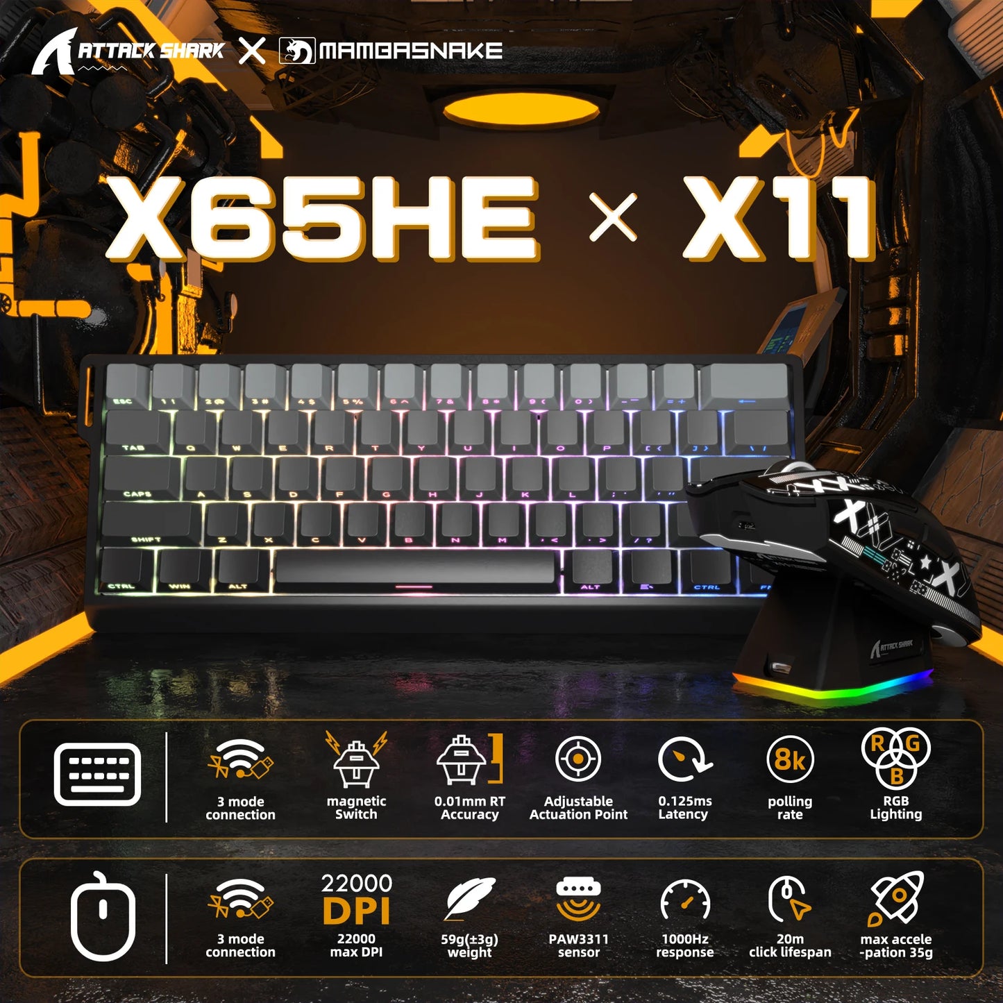 Attack Shark X11 X60HE Mechanical Wireless Gaming Keyboard And Mouse
