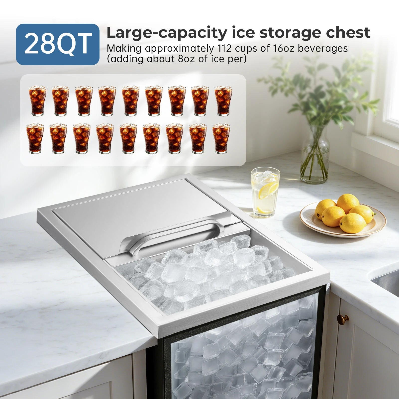 Stainless Steel Drop-In Ice Chest With Sliding Lid For Patio Bar Cooler by S And B Enterprise