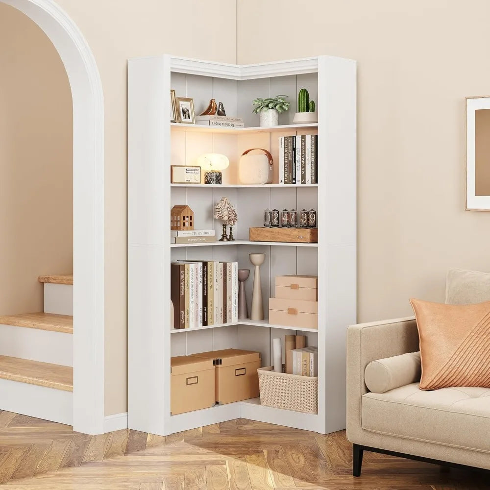 Corner L Shaped Bookcase With 5 Tier Display Shelf by S And B Enterprise