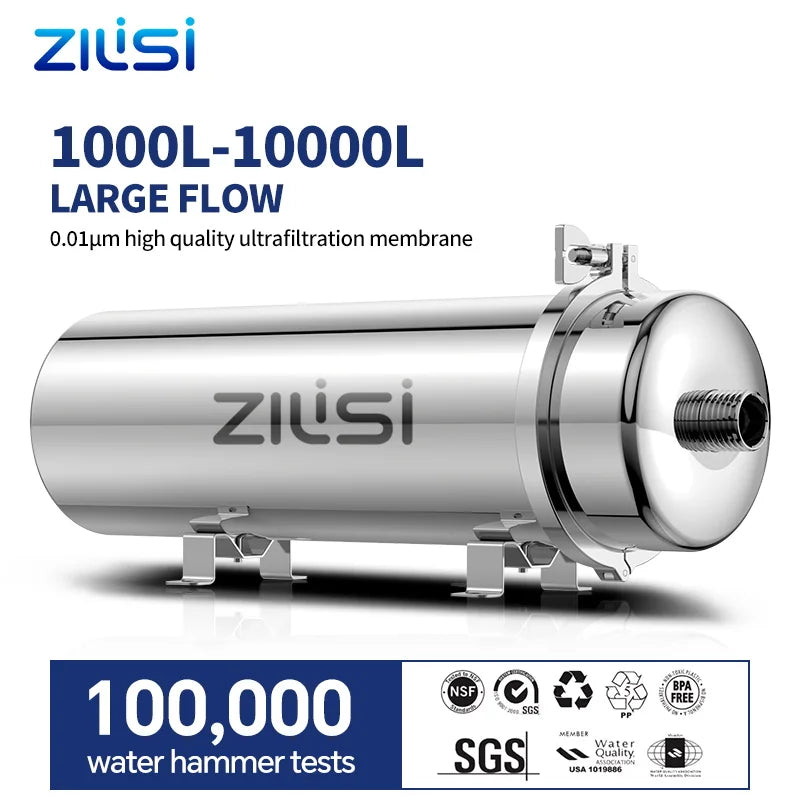 ZILISI stainless steel whole-house high-flow water purifier system, 0.01μm ultrafiltration membrane, 1000L-10000L.