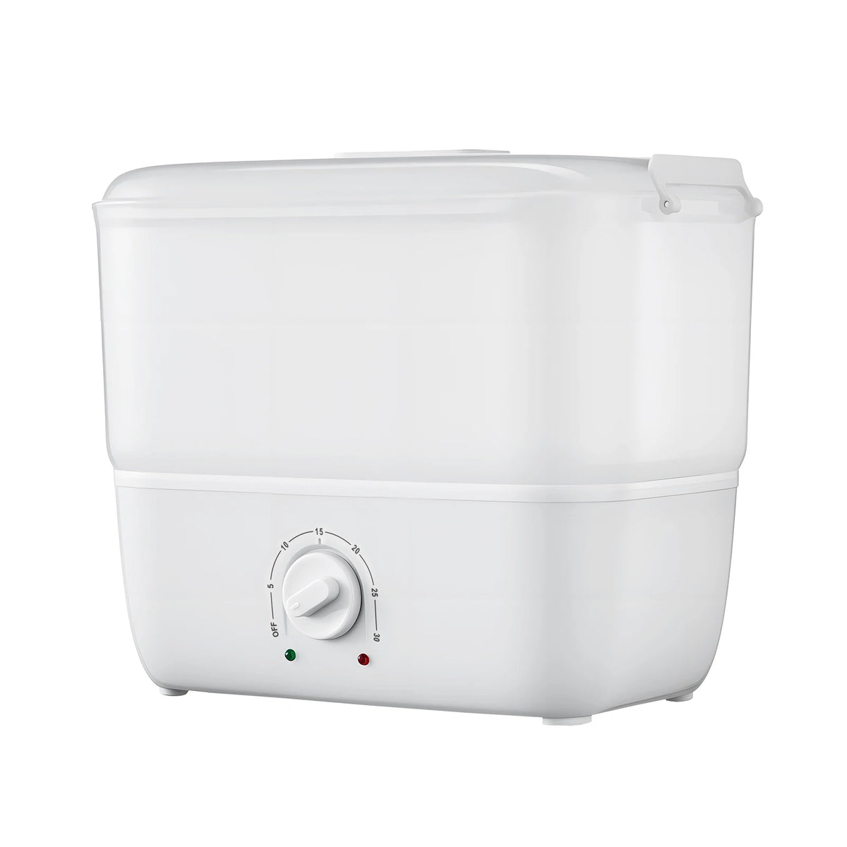 White portable hot towel warmer with clip lid and front dial timer