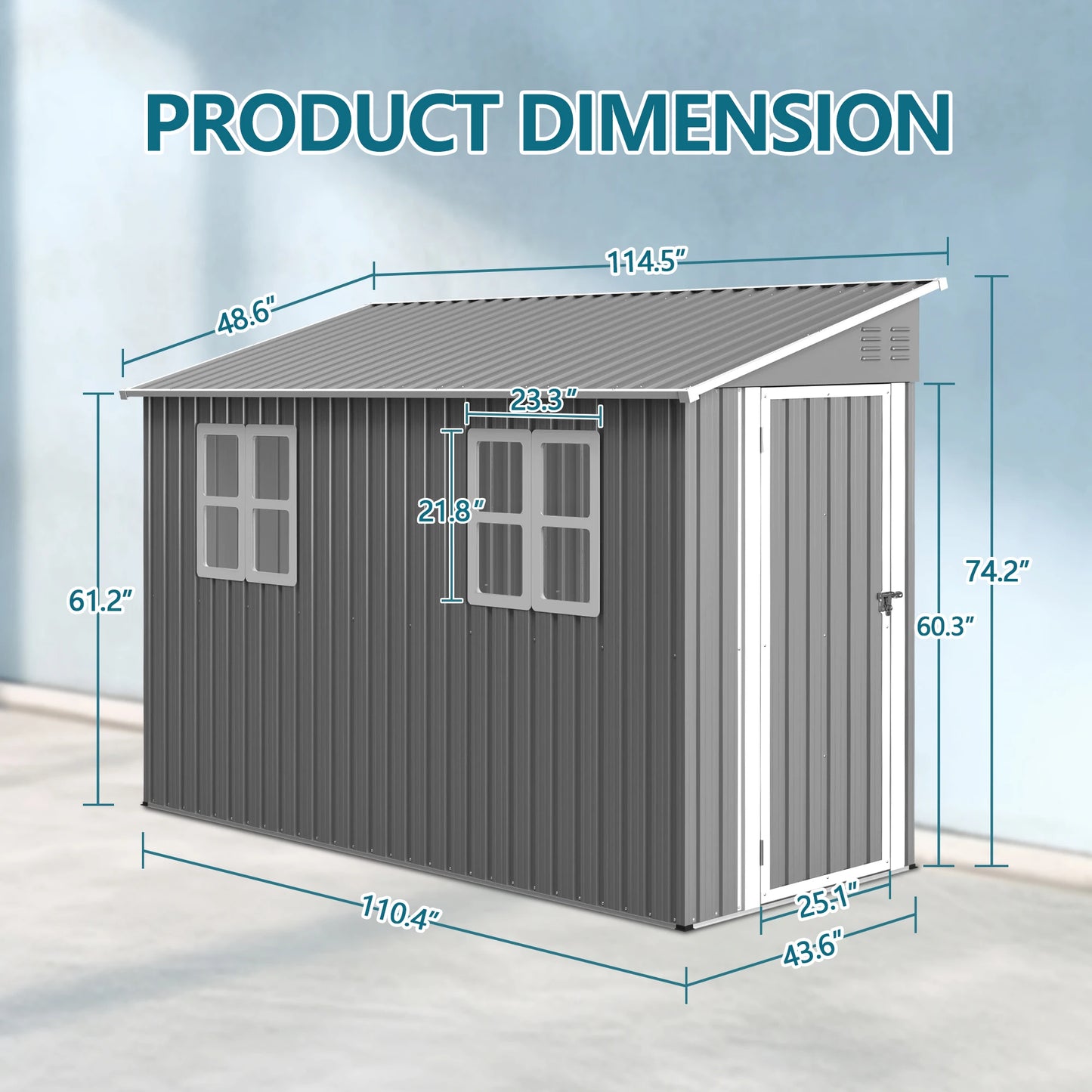 LZBEITEM Lockable Galvanized Steel Outdoor Shed Weatherproof Storage