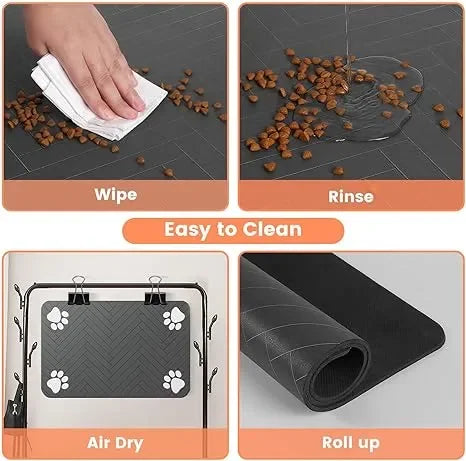 Pet Feeding Mat With Waterproof Rubber Backing For Bowls