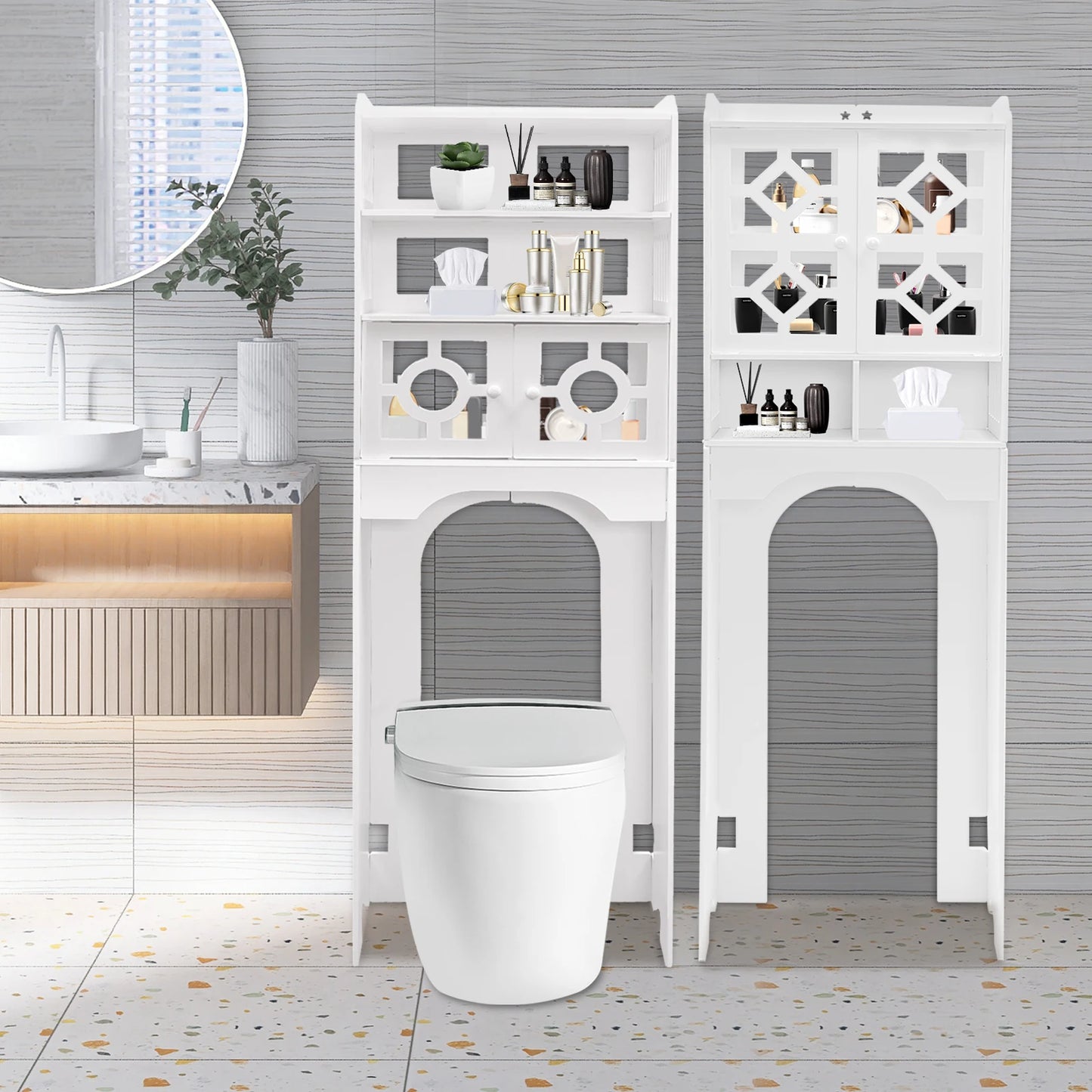 Bathroom Floor Cabinet 4 Tier Over The Toilet Storage Cabinet Bathroom Organizer 48x23x150cm by S And B Enterprise