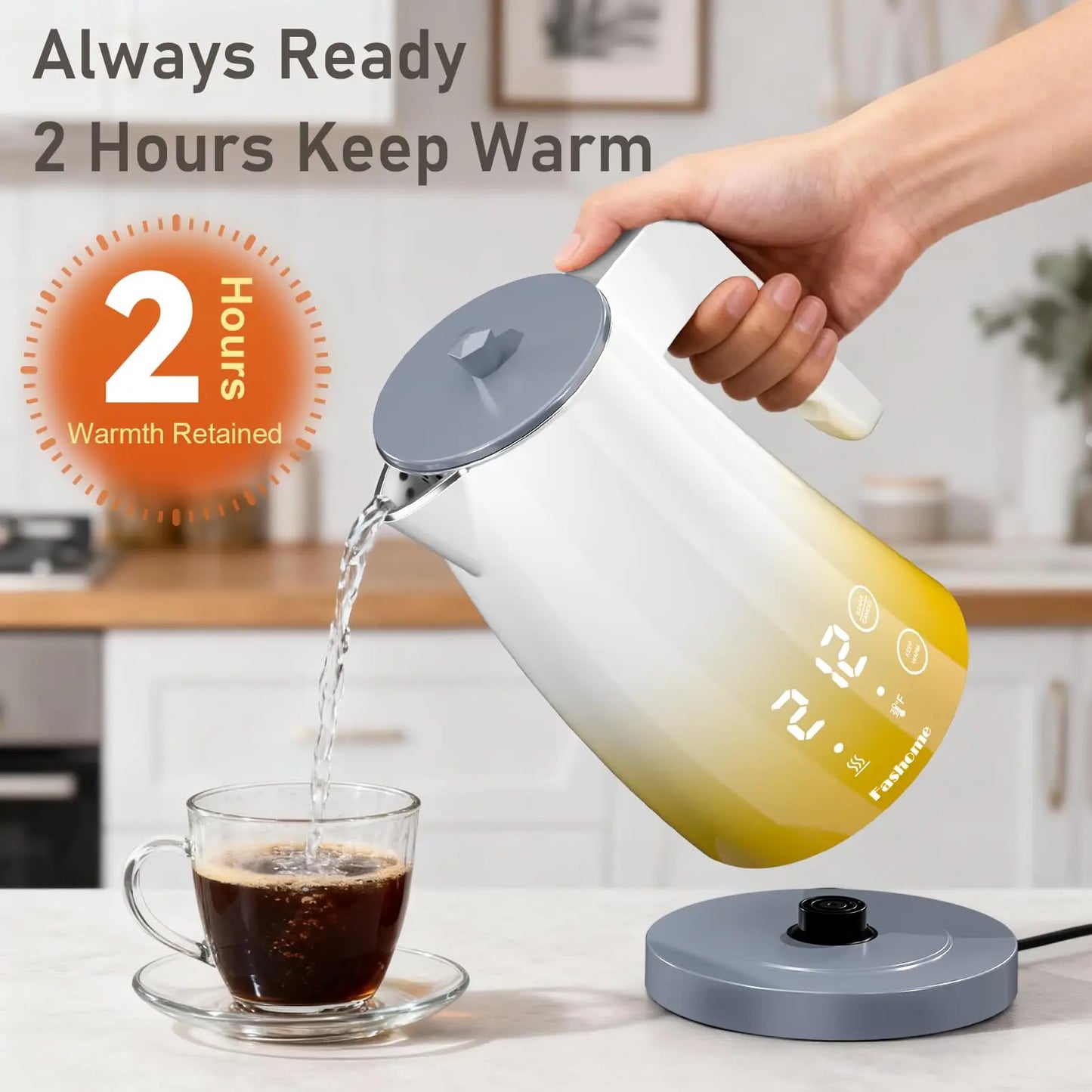 1.25L Electric Kettle Digital LED Display Electric Tea Kettle 2Hour Keep Warm Temperature Control Fast Boiling Hot Water Boiler