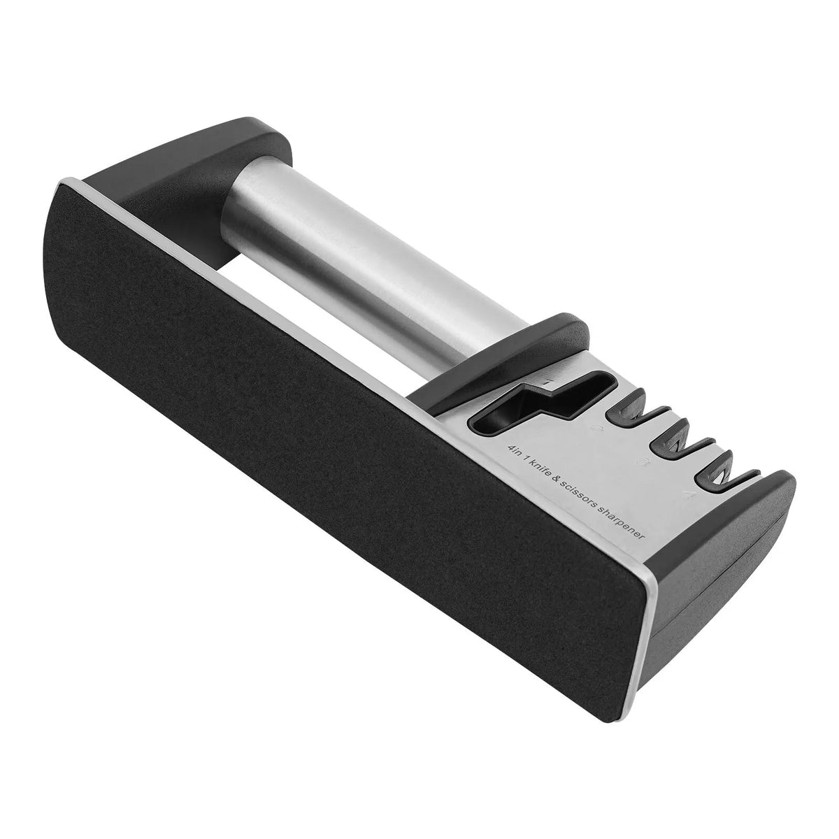 4-stage knife sharpener by S And B Enterprise in black housing with ceramic and tungsten sharpening stages