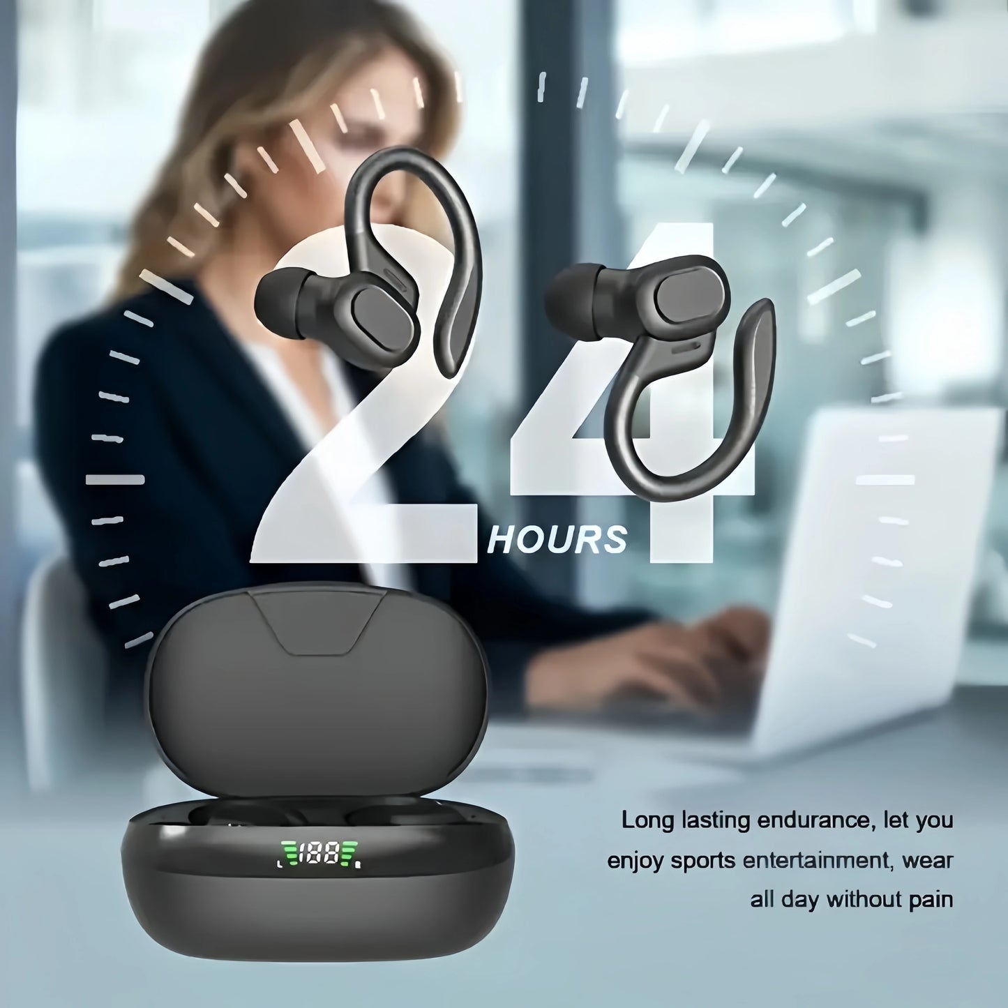 True Wireless Earbuds, Tws Headphones with Microphone, Sports Ear Clip Headphones, Stereo In-Ear Headphones with Led Display by S And B Enterprise