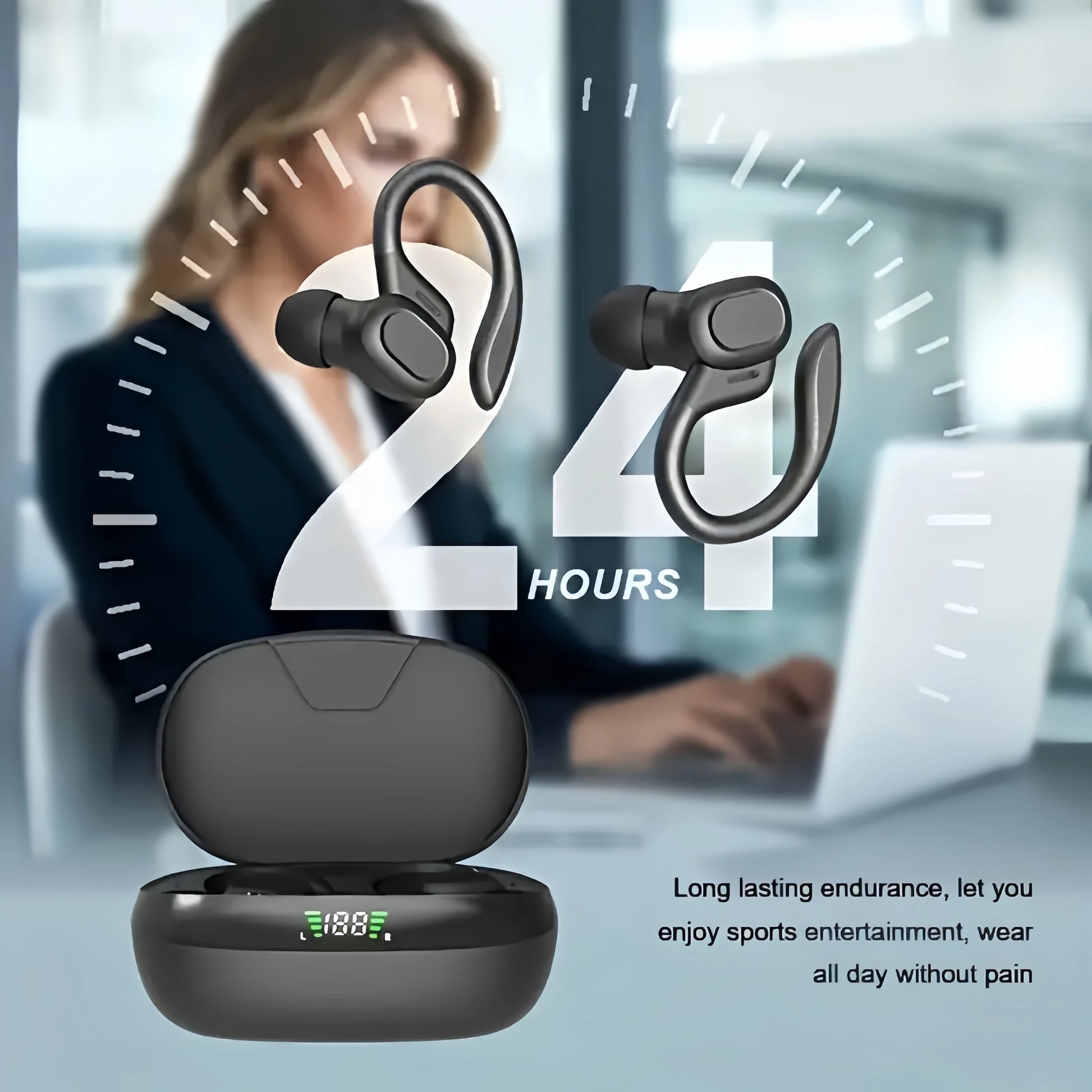 True Wireless Earbuds, Tws Headphones with Microphone, Sports Ear Clip Headphones, Stereo In-Ear Headphones with Led Display by S And B Enterprise