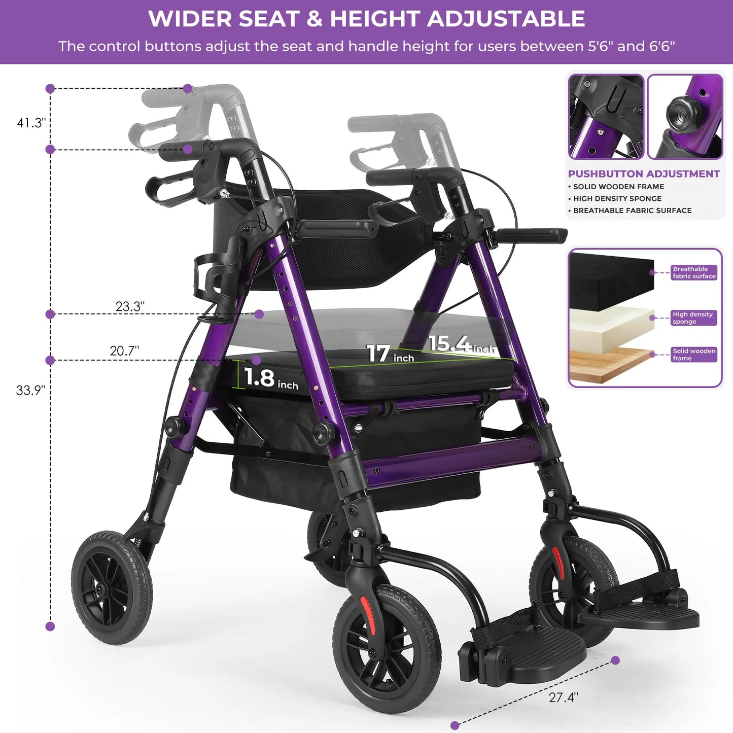 None Heavy Duty Foldable Rollator Walker With Brake