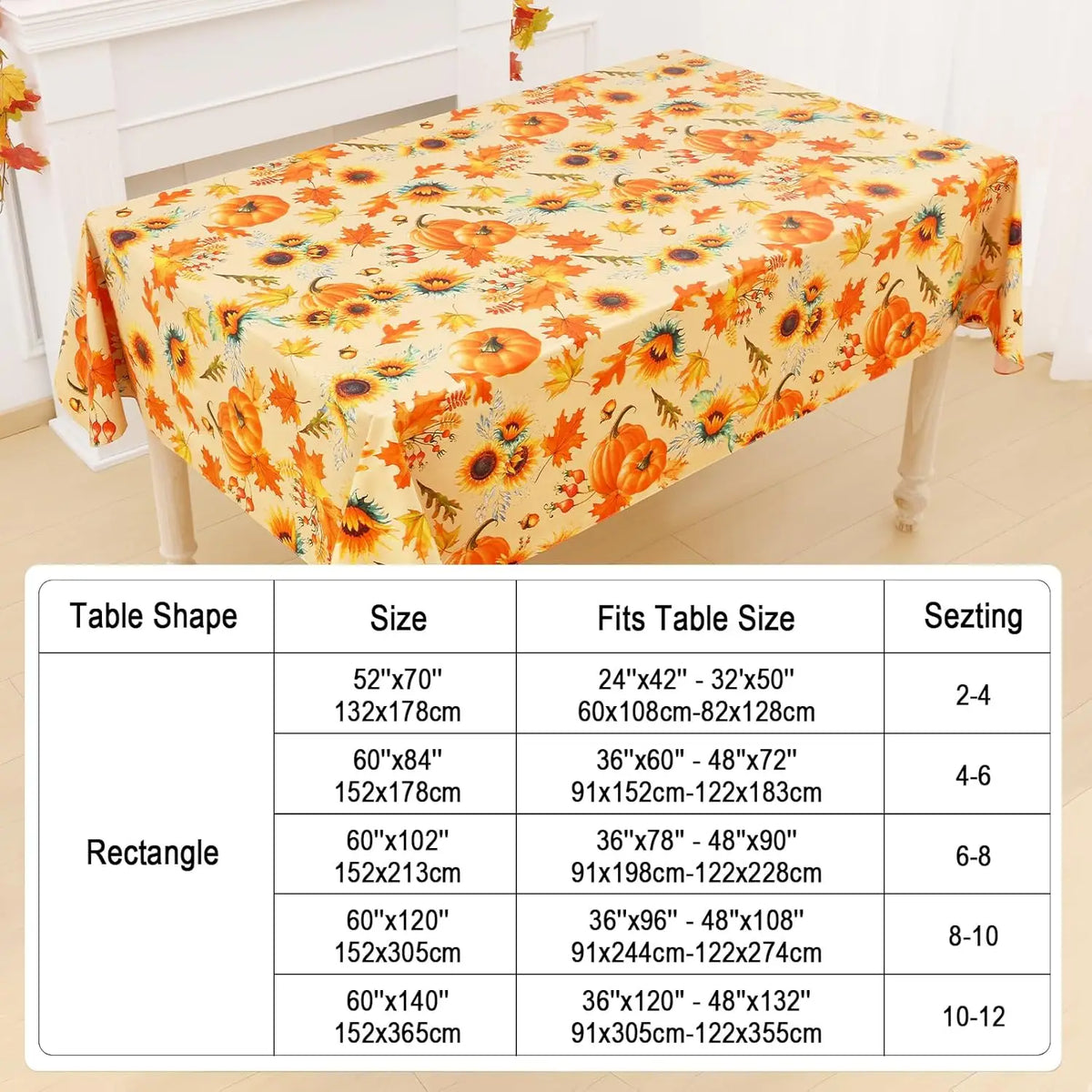 Waterproof Elastic Fitted Tablecloth With Floral Pumpkin Christmas Decor