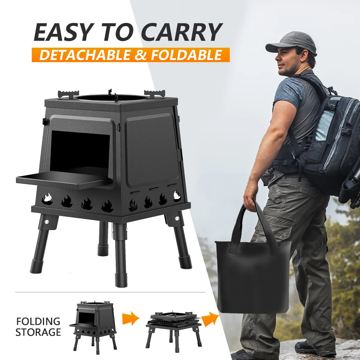 Portable Wood Burning Camp Stove Cast Iron For Outdoor Camping by S And B Enterprise