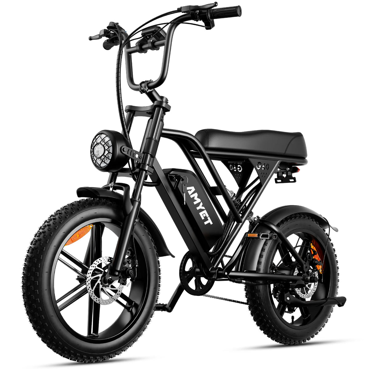 AMYET V9-G60 adult electric bike, black frame with 20-inch tires and front headlight
