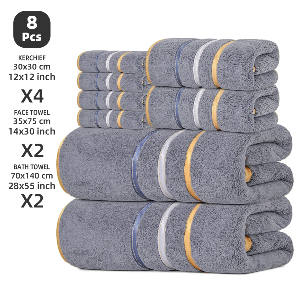 8‑Piece Towel Set, 2 Bath Towels + 2 Hand Towels + 4 Face Towels, Soft & Comfortable, High Water Absorbency, Bathroom Towels