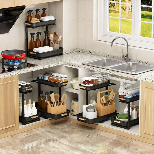 Under Sink Organizer Set Of 2 Pull Out Cabinet Storage Trays by S And B Enterprise