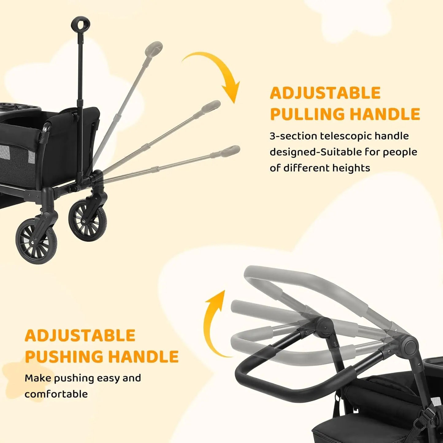 Foldable All-Terrain Wagon Stroller for Two Kids With Removable Canopy