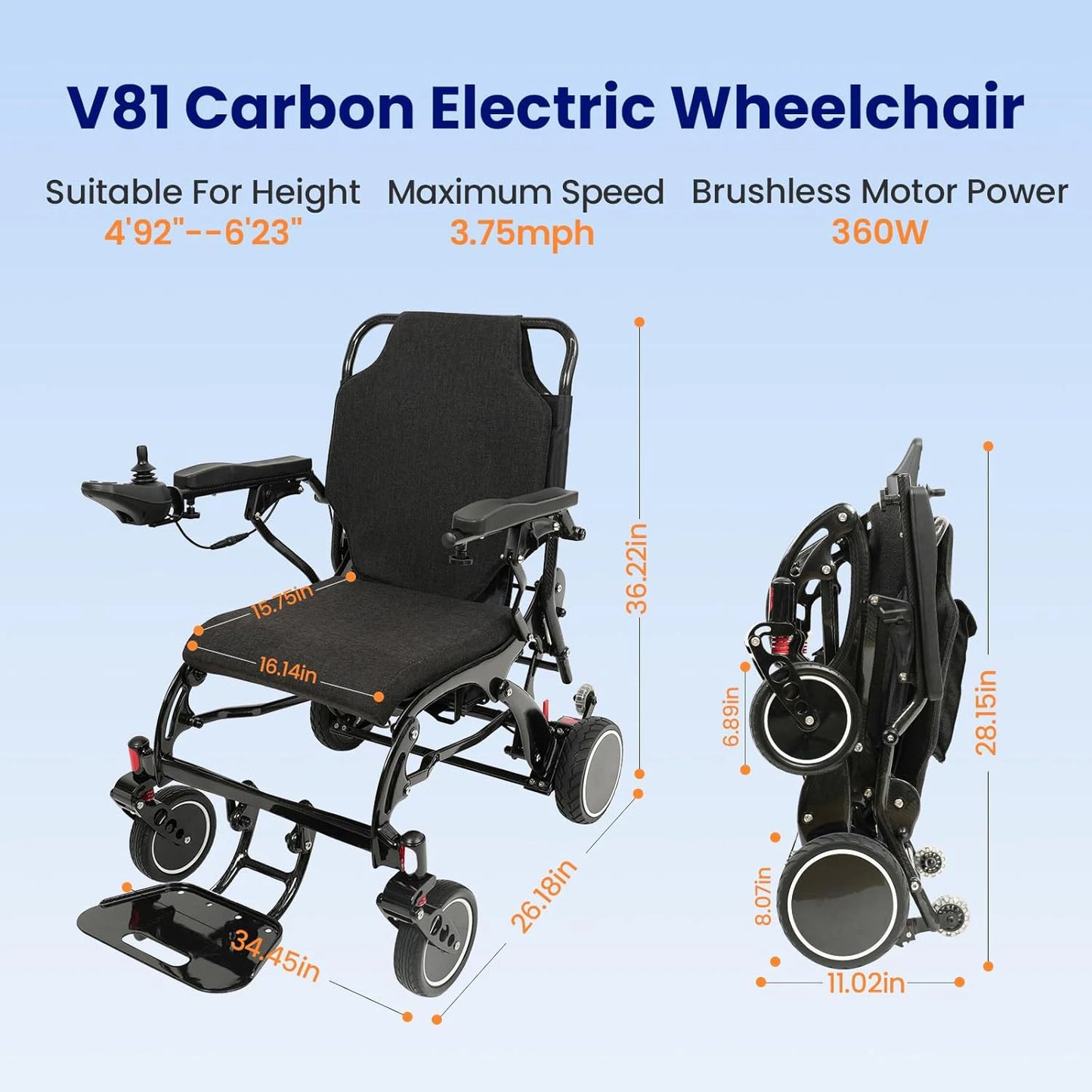 MAIDESITE Electric Wheelchair Carbon Fiber Foldable Lightweight
