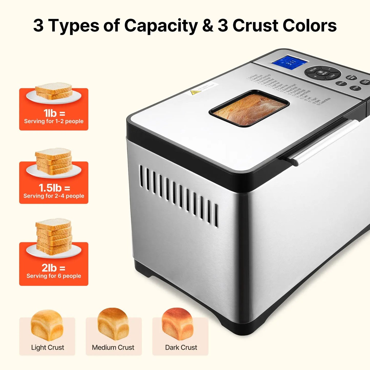 Bread Maker, 19-in-1 2LB Dough Machine, Nonstick Ceramic Pan Automatic Breadmaker with Gluten Free Setting, Whole Wheat Bread Making, Digital, Programmable, 3 Loaf Sizes, 3 Crust Colors by S And B Enterprise