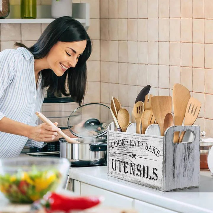 5pcs/Set Cutlery Rack Compartments Cutlery Box Wooden Cutlery Box Suitable For Kitchen Counters Cutlery Storage Box Fork Spoon by S And B Enterprise