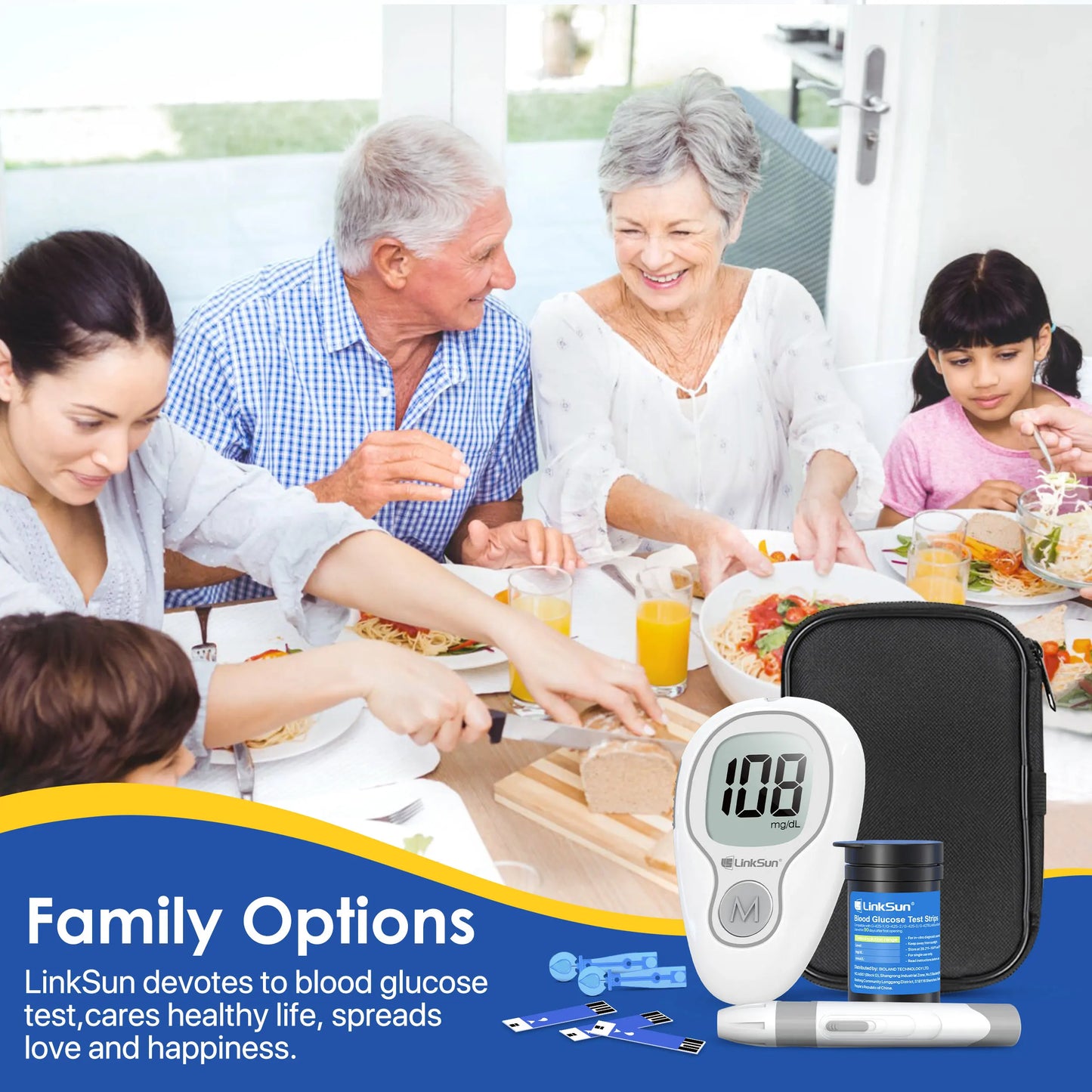 Linksun G-425-3 Blood Glucose Meter Glucometer Complete Kit