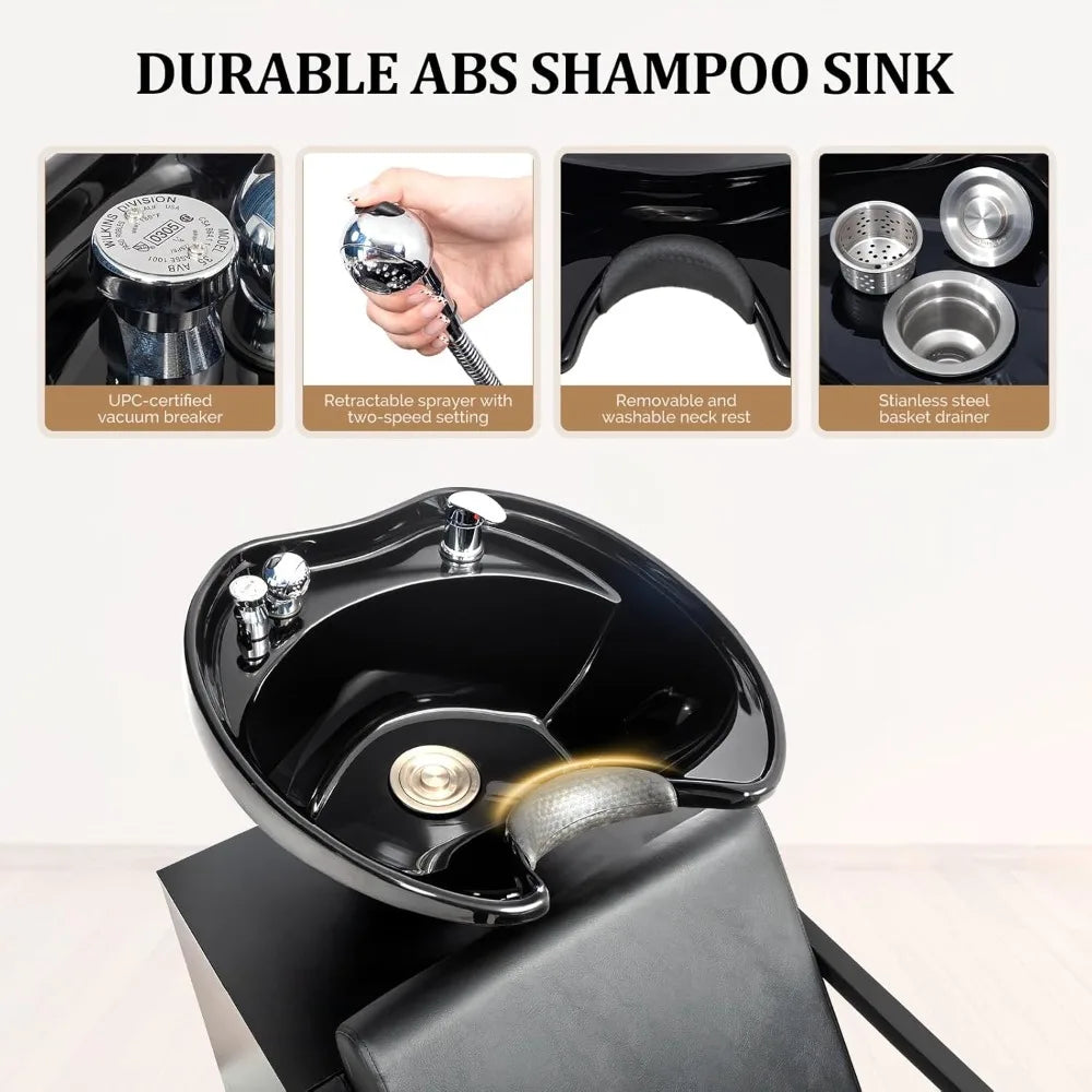 Salon Shampoo Bowl And Chair With Tilting Sink Cabinet