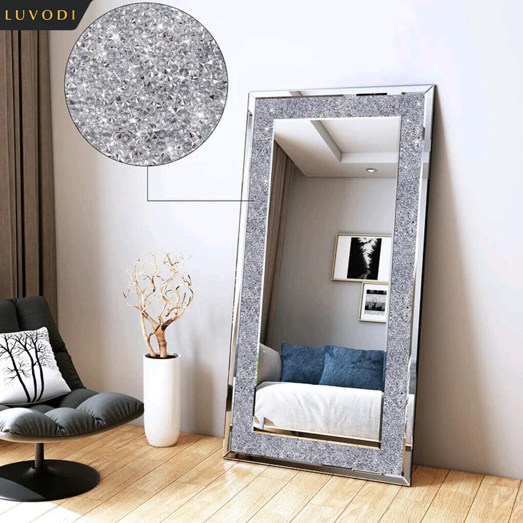 LUVODI Crystal Rhinestone Frameless Vanity Mirror Wall Mounted by S And B Enterprise