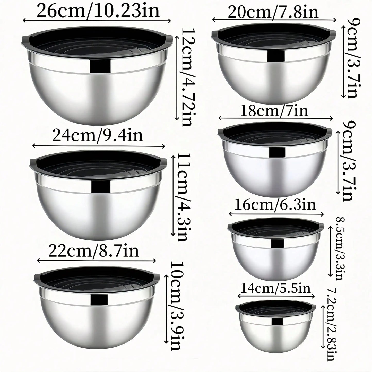 7PC Food Grade Stainless Steel Mixing Bowls Set,Kitchen Bowl, Salad Bowl, Metal Mixing Bowl,Nesting Stackable Deep Basin with Sealed Lid,BPA Free Dishwasher Safe for Cooking Prep,Fruit Washing, Marinating, Salad Making,Food S by S And B Enterprise