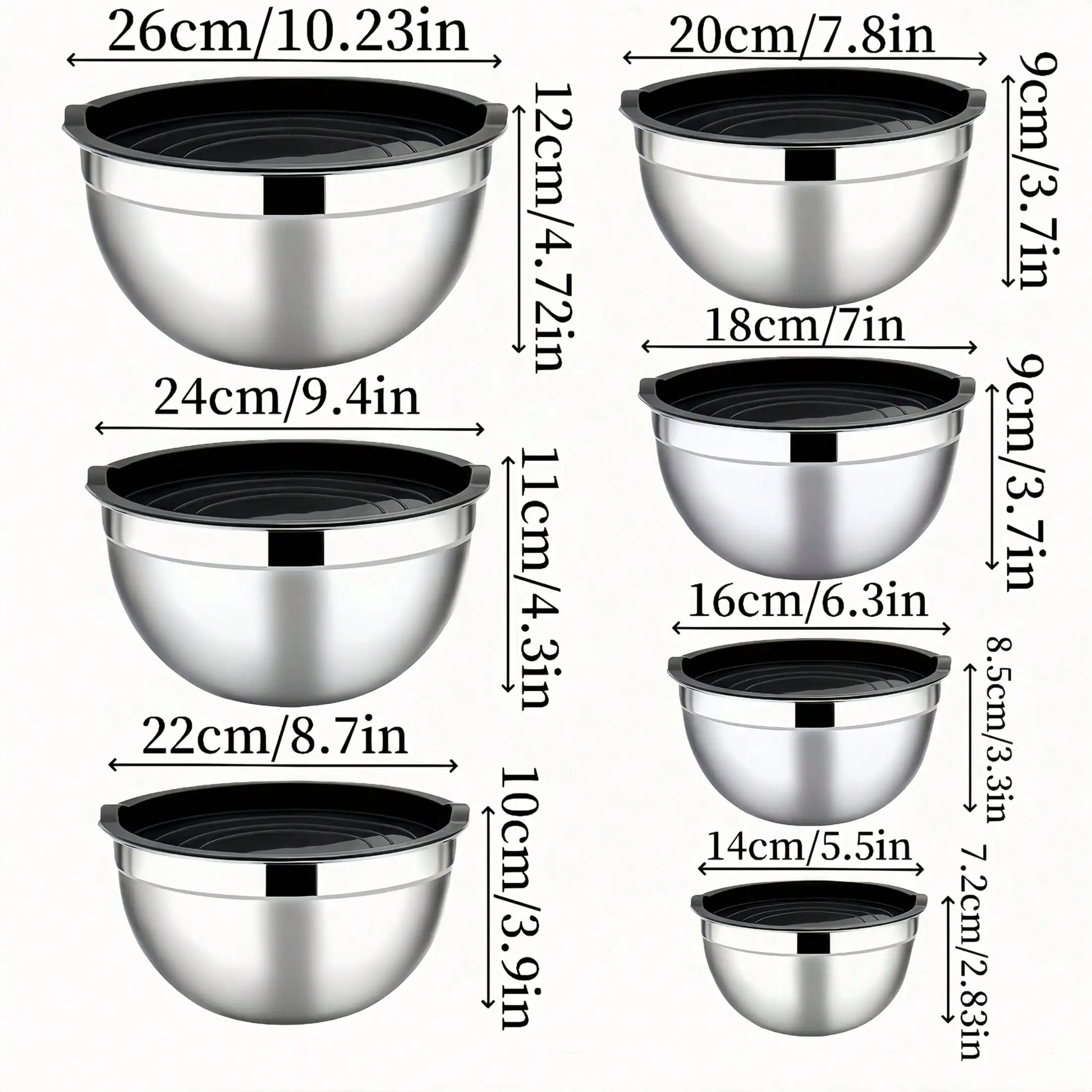 7PC Food Grade Stainless Steel Mixing Bowls Set,Kitchen Bowl, Salad Bowl, Metal Mixing Bowl,Nesting Stackable Deep Basin with Sealed Lid,BPA Free Dishwasher Safe for Cooking Prep,Fruit Washing, Marinating, Salad Making,Food S by S And B Enterprise