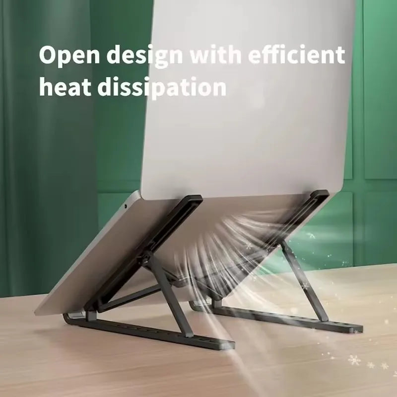 Foldable laptop stand, adjustable black ABS plastic bracket for MacBook and laptops