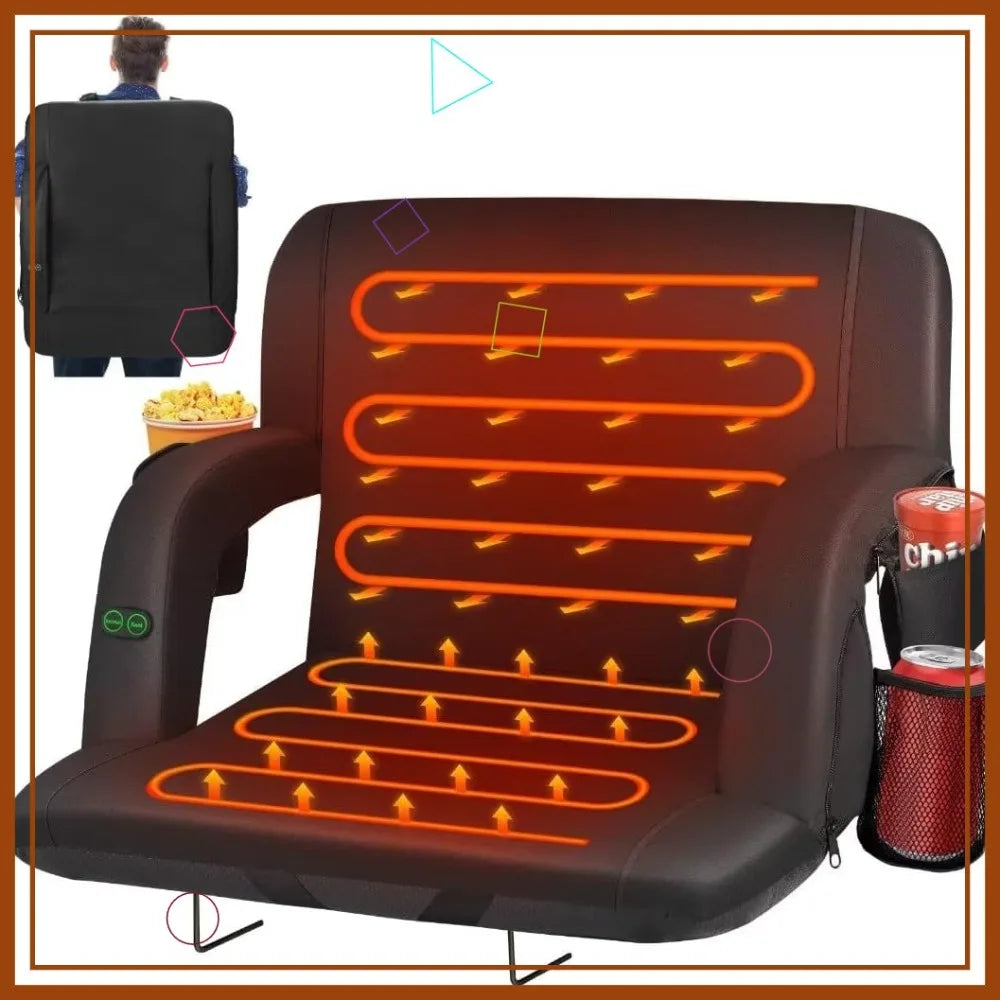 Dual-Sided Heated Stadium Seat With Back Support 3 Heat Levels