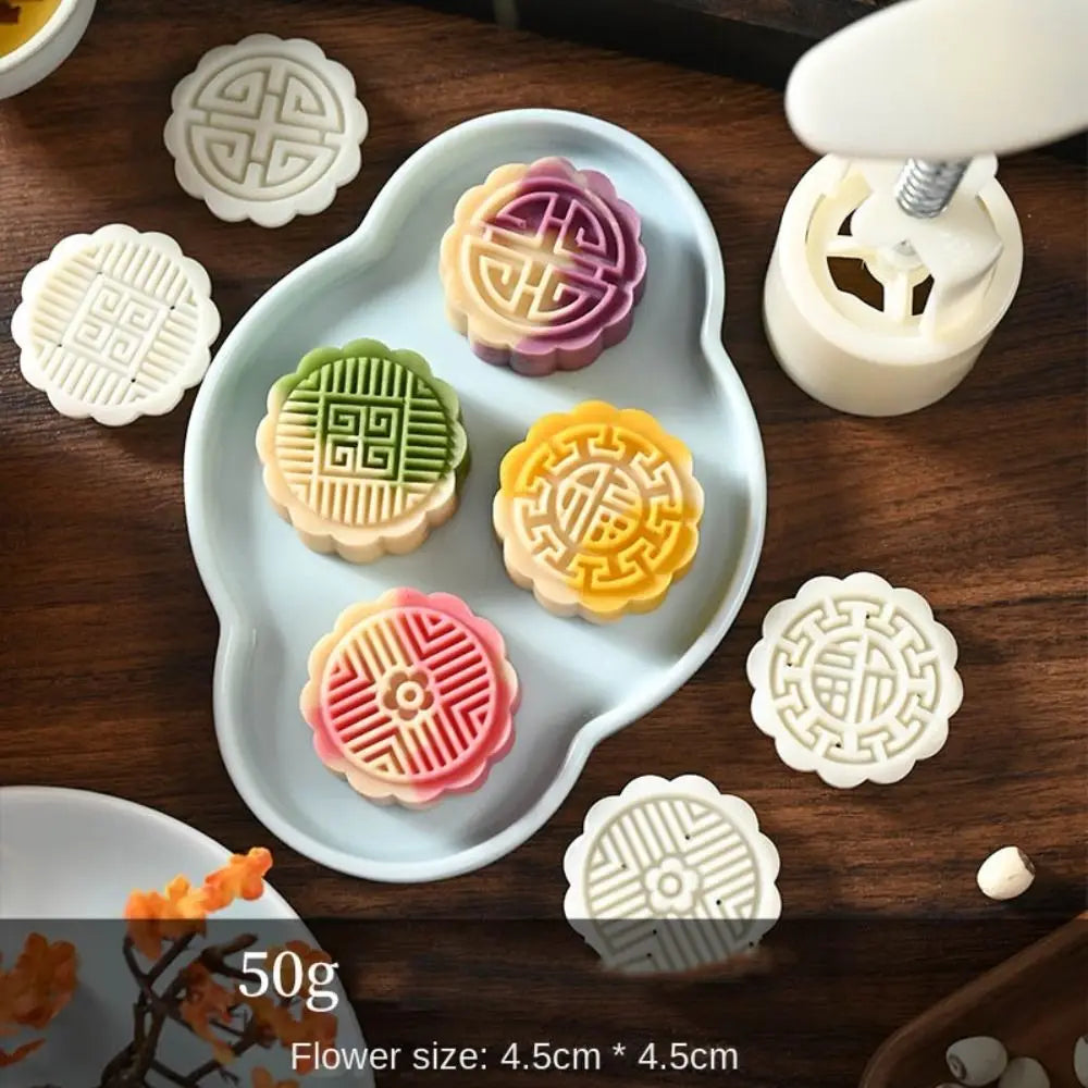 Mid Autumn Festival Round Mooncake Mold 50g DIY Hand Press Mold Fondant Cake Decoration Tools Flower Shape Moon Cake Mould by S And B Enterprise