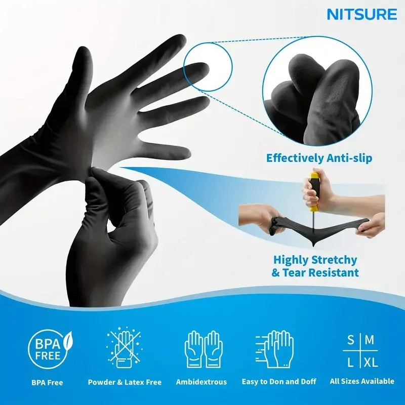 Nitrile Gloves 100 Pcs Disposable Oil Resistant Waterproof Kitchen