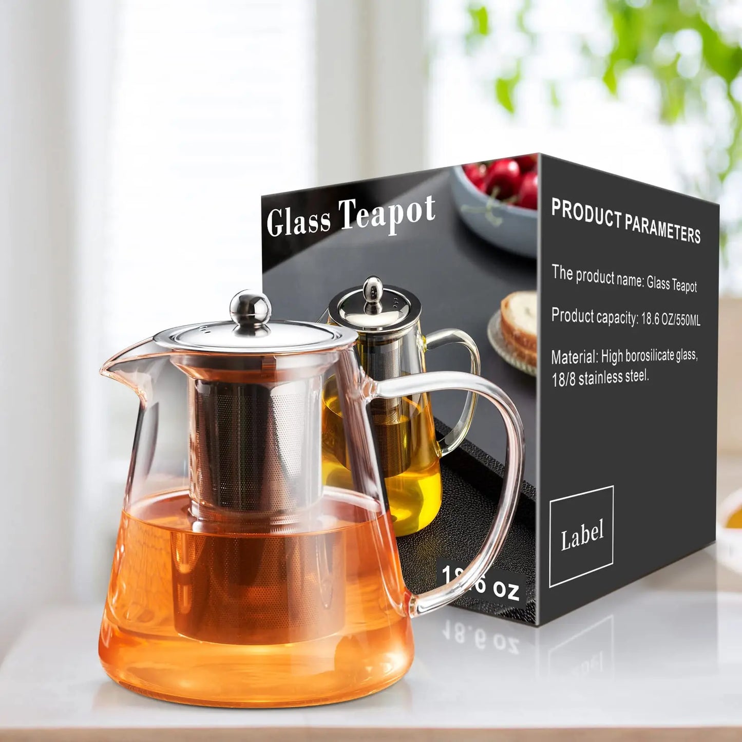 Glass Teapot Stovetop With Removable Stainless Steel Infuser For Camping by S And B Enterprise