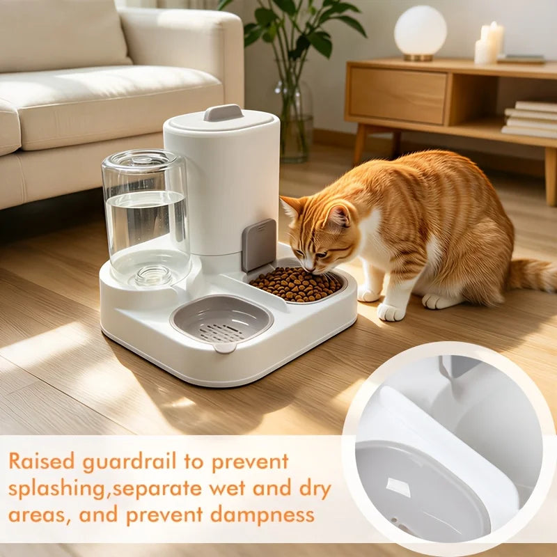 2-In-1 Automatic Cat Feeder and Water Dispenser Detachable Food Bowls