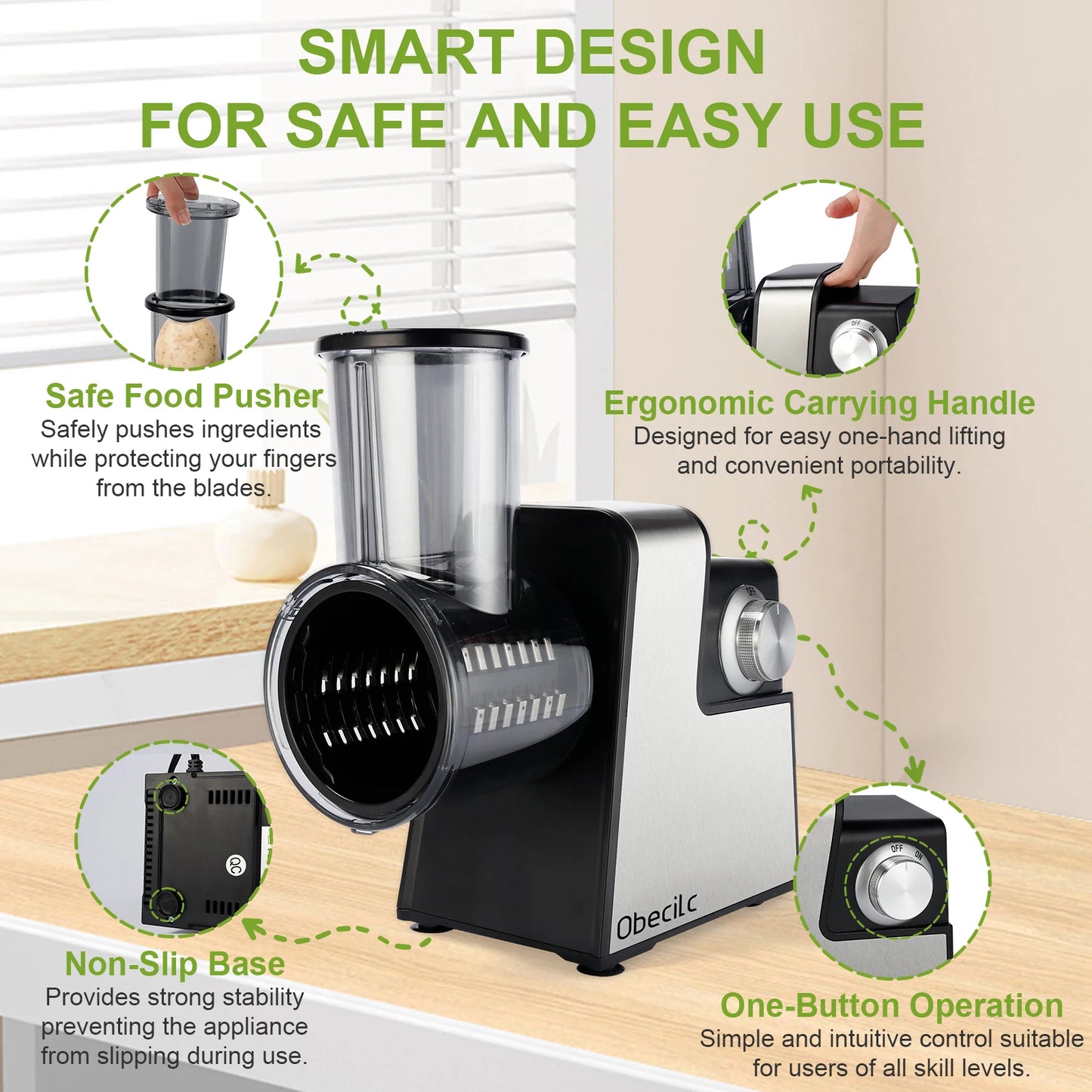 300W 7 in 1 Automatic Electric Vegetable Cutter Salad Shooter Slicer Shredder Grater for Cheese Carrot Cabbage Home Kitchen Food Prep Machine by S And B Enterprise