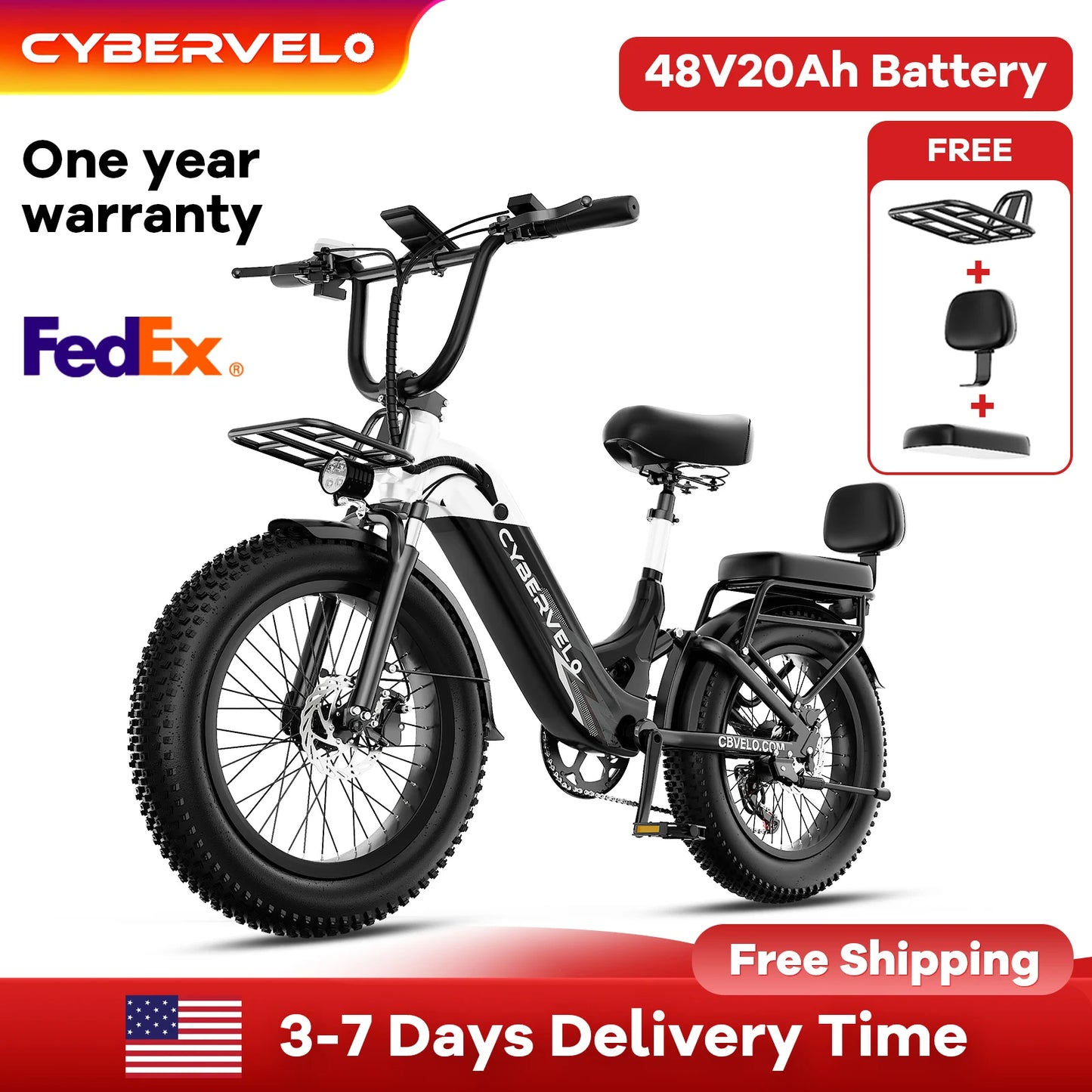 CYBERVELO EK12 Step-Thru Electric Bike 48V 20Ah Battery
