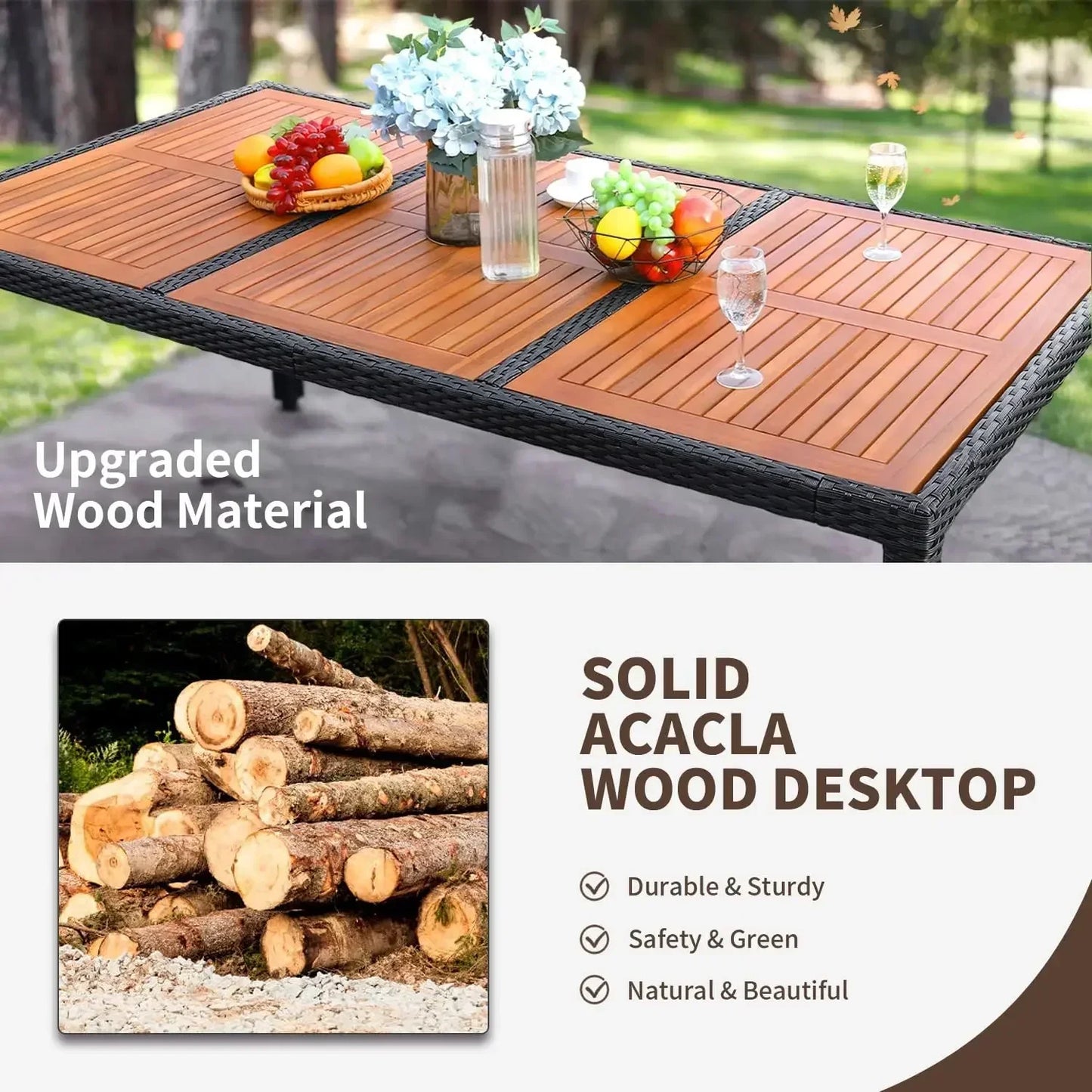 Outdoor 9 Piece Patio Dining Set With Acacia Wood Cushions