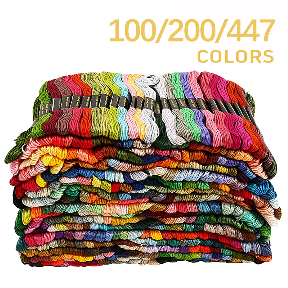 100/200/447pcs Mix Colors Embroidery Thread Cotton Sewing Skeins Craft Cross Stitch Floss Kit Line DIY Tools Make Bracelets by S And B Enterprise