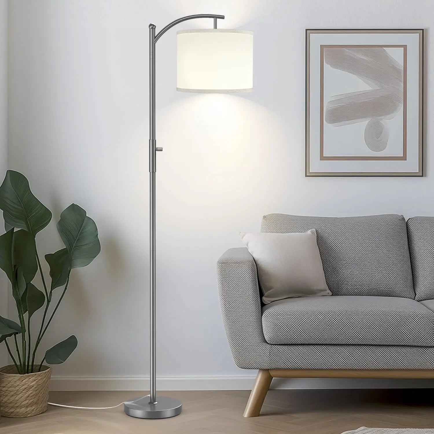 Dimmable Arc Floor Lamp With Linen Shade Stepless Dimming by S And B Enterprise