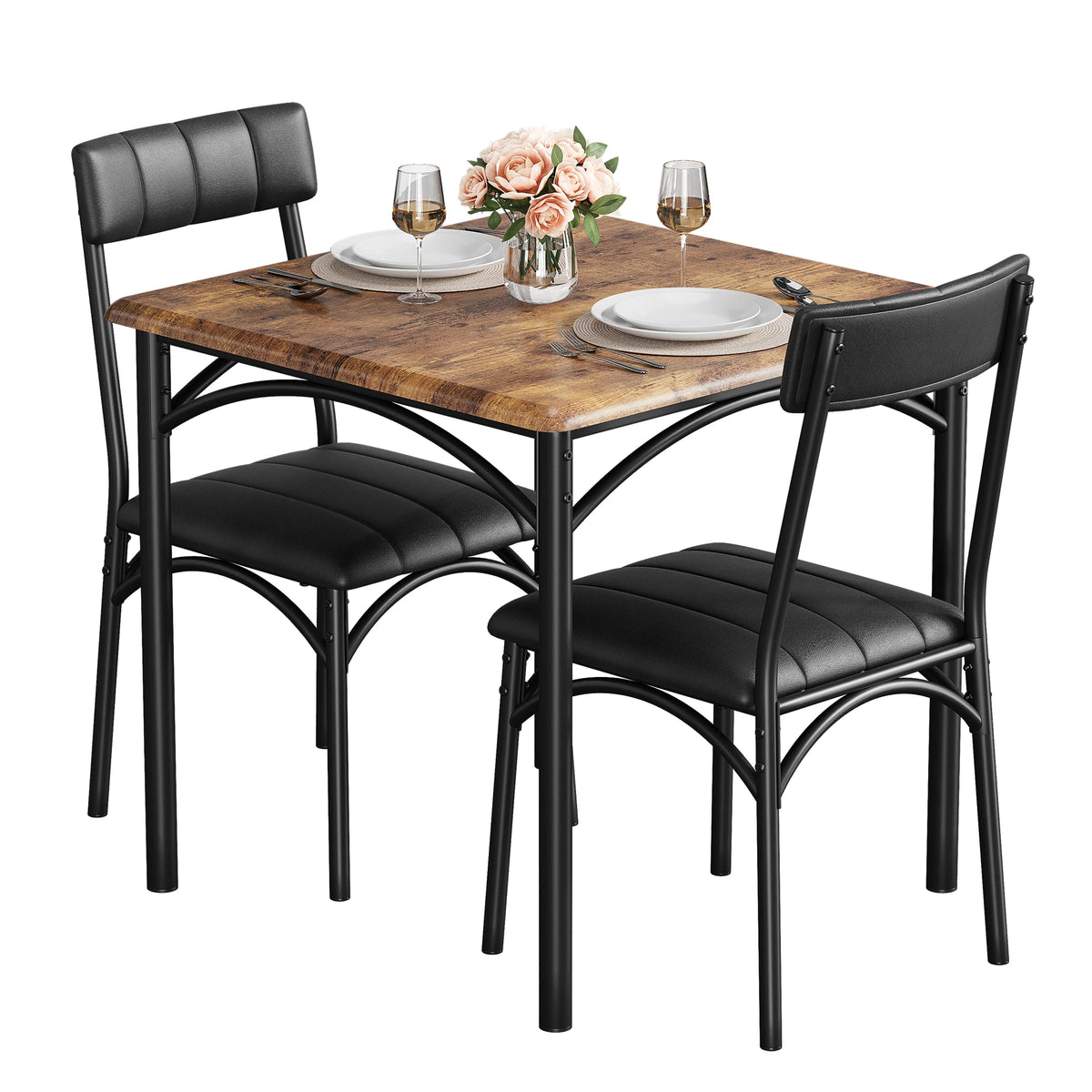 HiMISS Modern Compact Dining Table Set With Two Upholstered Chairs