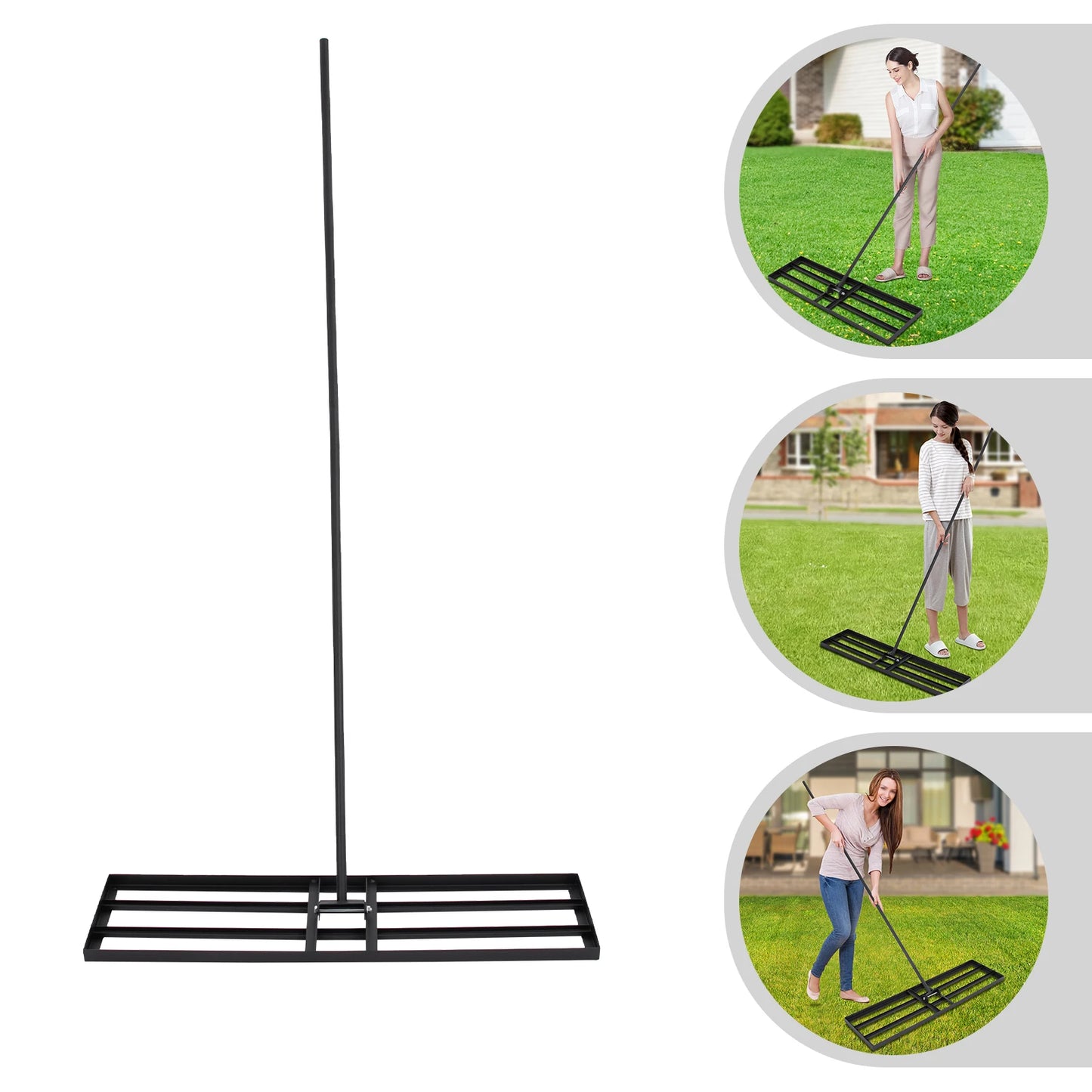Steel lawn leveler rake with adjustable angle and 5.7ft handle by S And B Enterprise