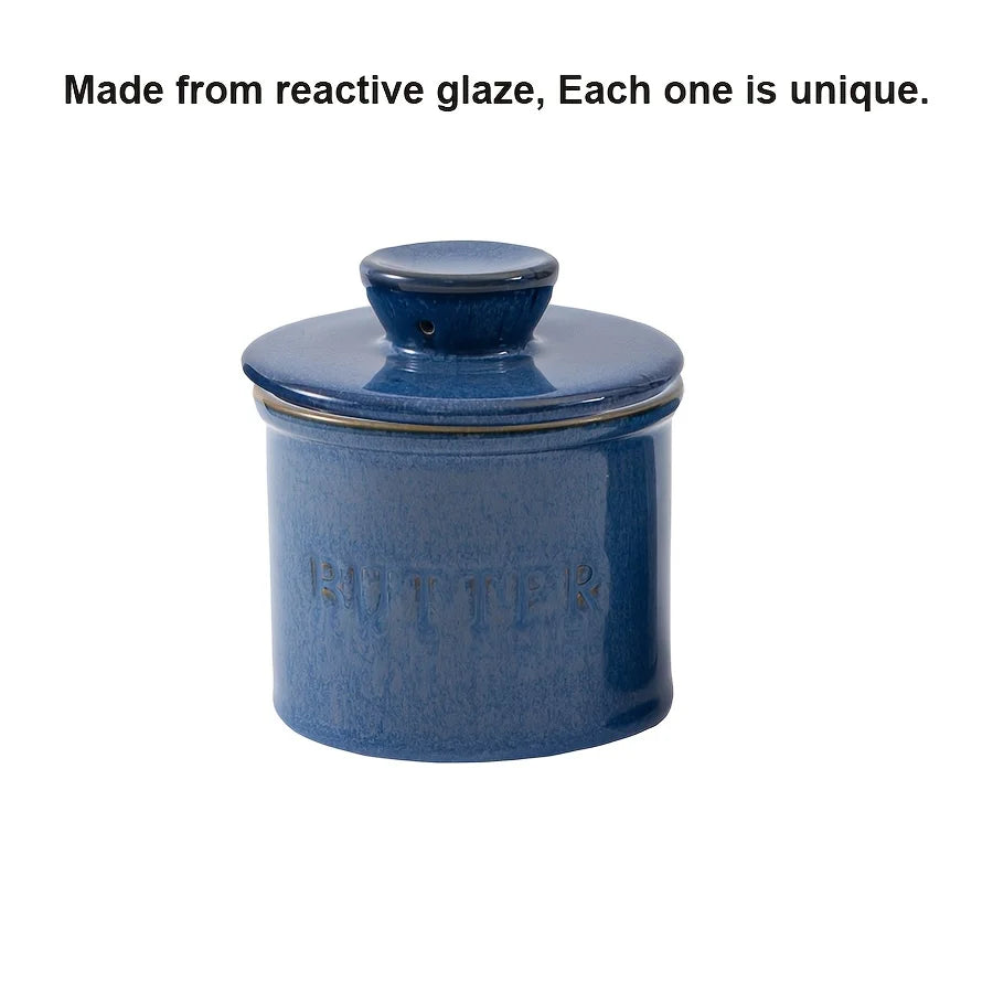 1pc ceramic yellow oil tank, unique kiln turned ceramic butter dish with lid, countertop butter storage tank by S And B Enterprise