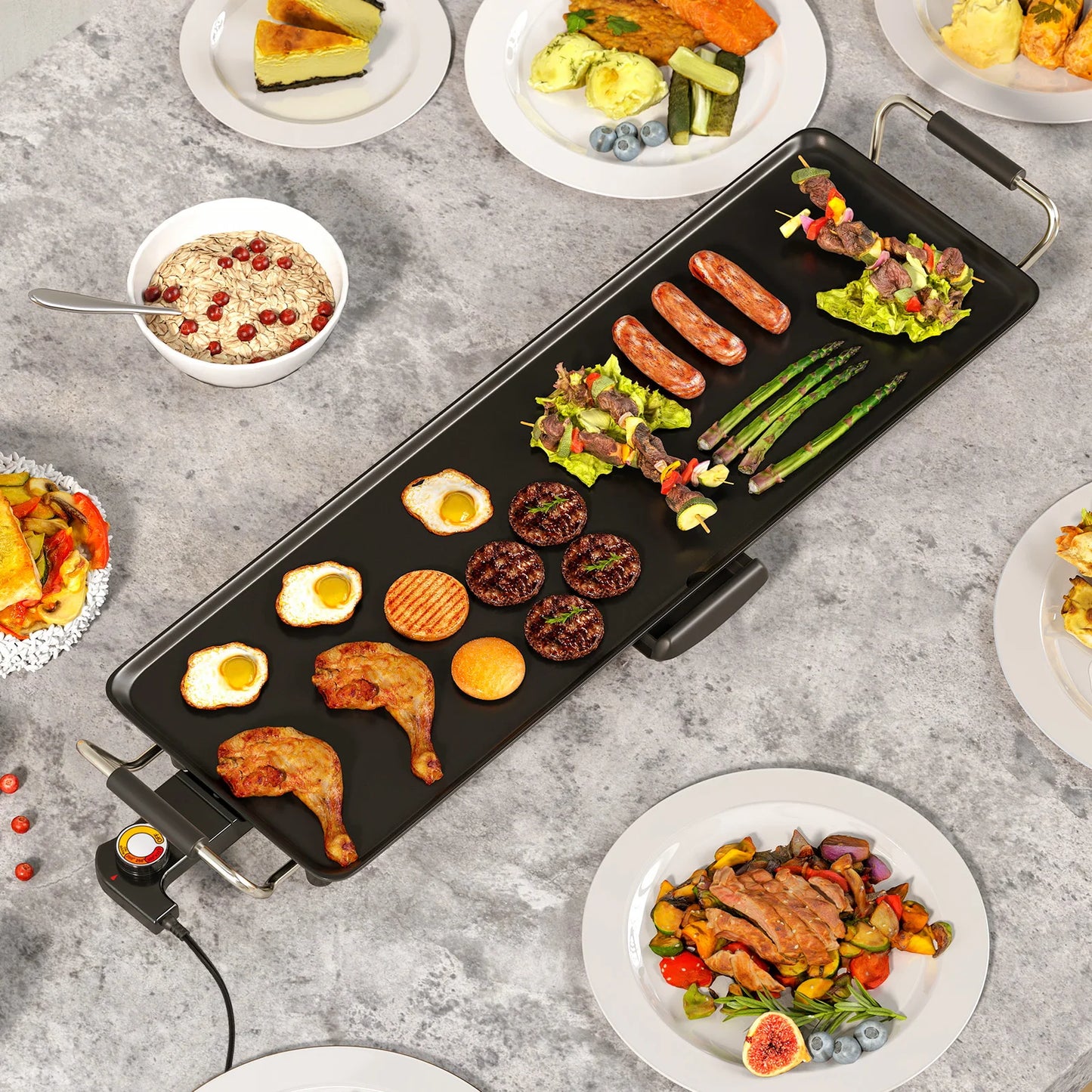 Electric Griddle With Adjustable Temperature Thermostats And Drip Tray