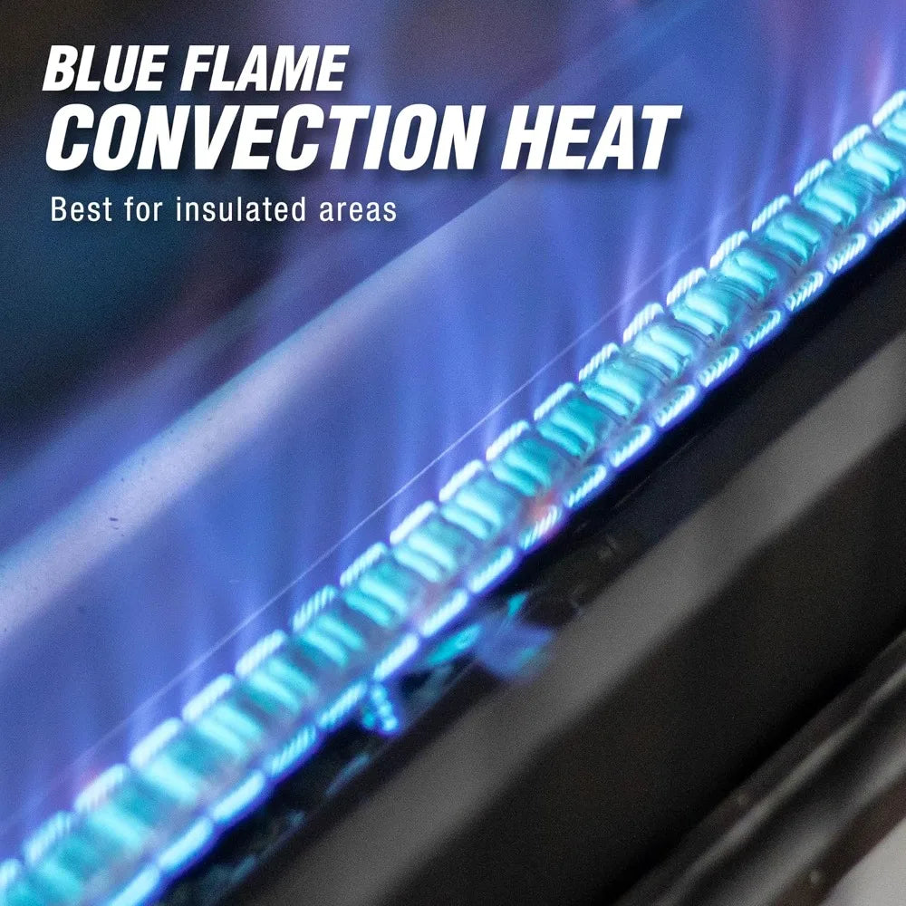 Vent-free blue flame dual-fuel heater, 30,000 BTU, propane or natural gas space heater