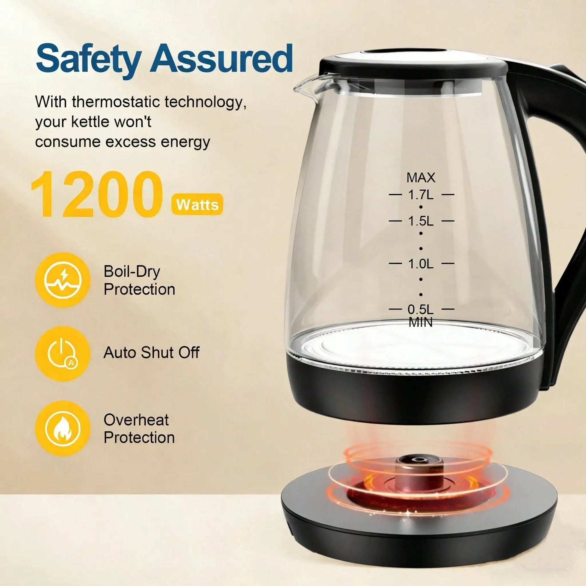 Glass Electric Kettle With LED Light Auto Shut Off And Boil Dry Protection by S And B Enterprise