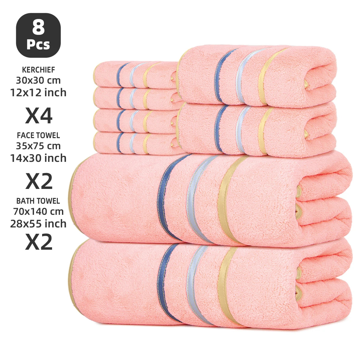 8‑Piece Towel Set, 2 Bath Towels + 2 Hand Towels + 4 Face Towels, Soft & Comfortable, High Water Absorbency, Bathroom Towels