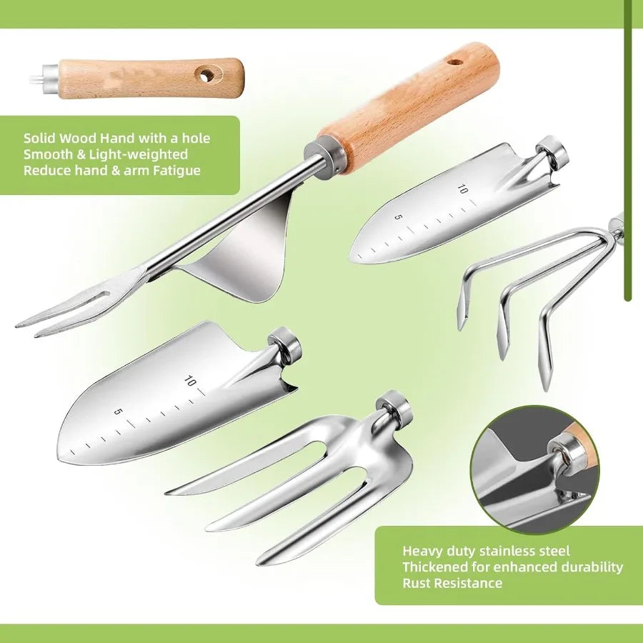 Heavy Duty Ergonomic Gardening Tool Set With Stainless Steel Blades