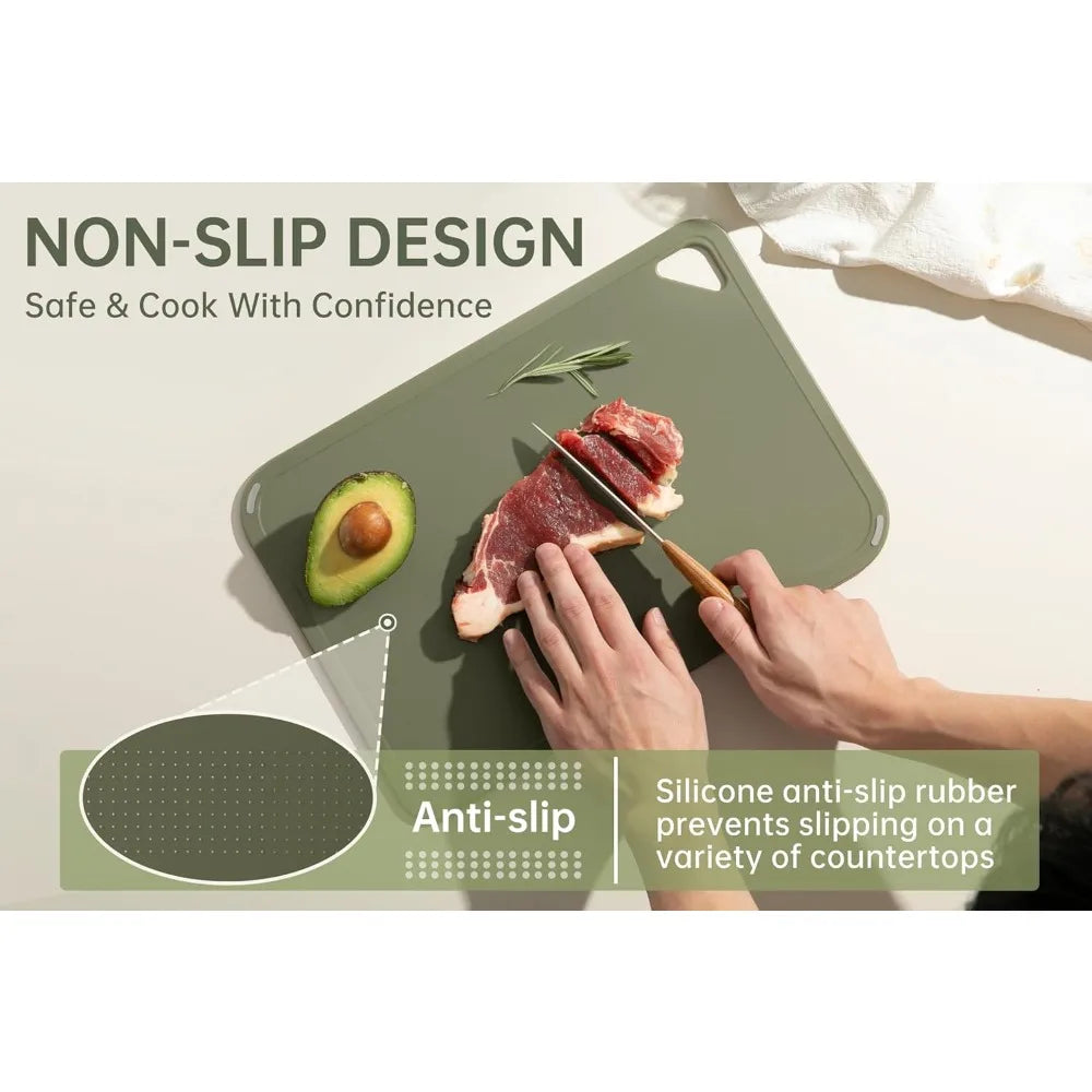Plastic Cutting Board Set, Cutting Boards for Kitchen BPA Free, Large-Small Chopping Boards Set of 3 Non-Slip for Cooking Camping Dishwasher Safe, Reversible, with Grip Handle, 15"×10"×0.6" by S And B Enterprise
