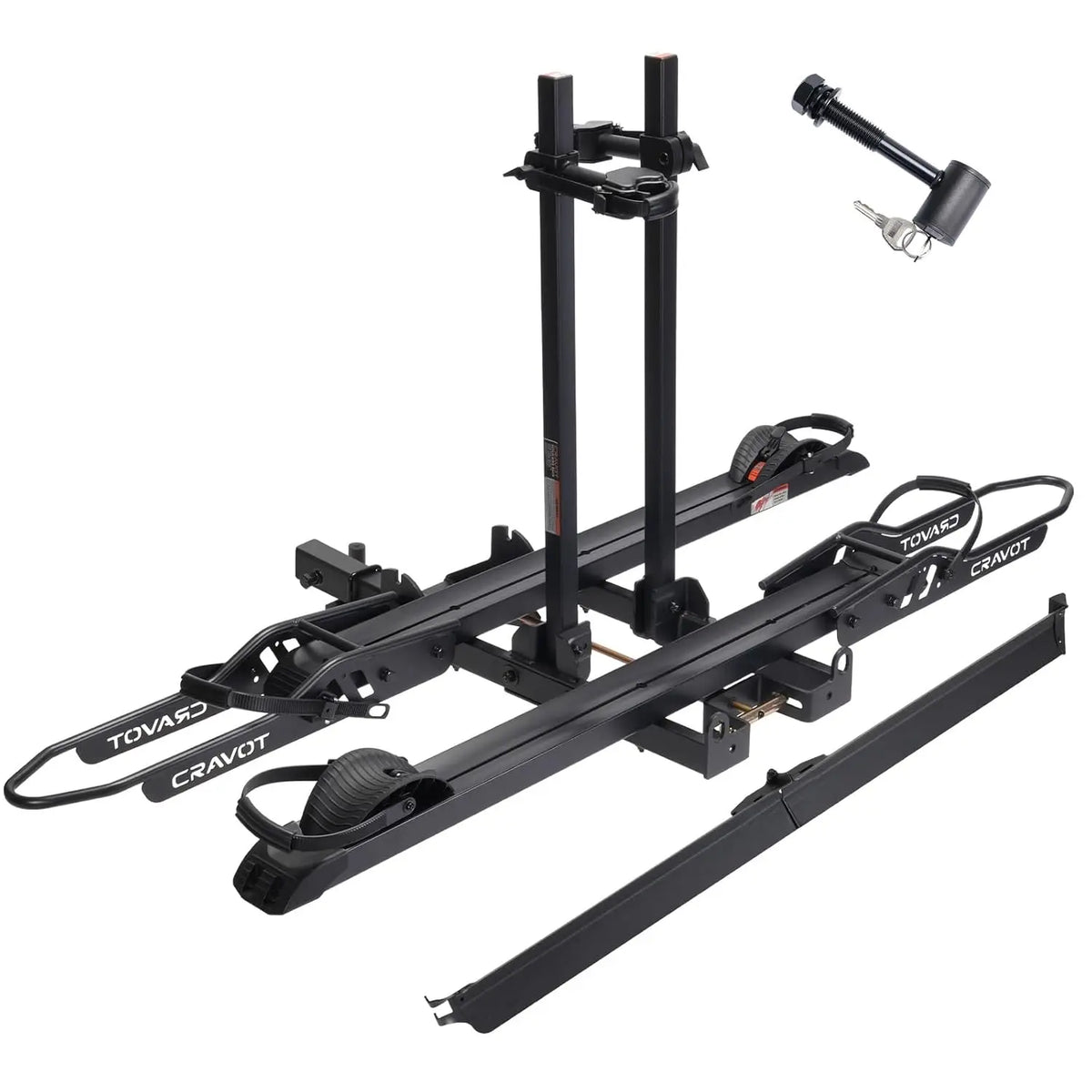 CyberRack S2 Ebike hitch rack for 2 bikes; foldable black steel carrier, 300 lb capacity, includes lock.