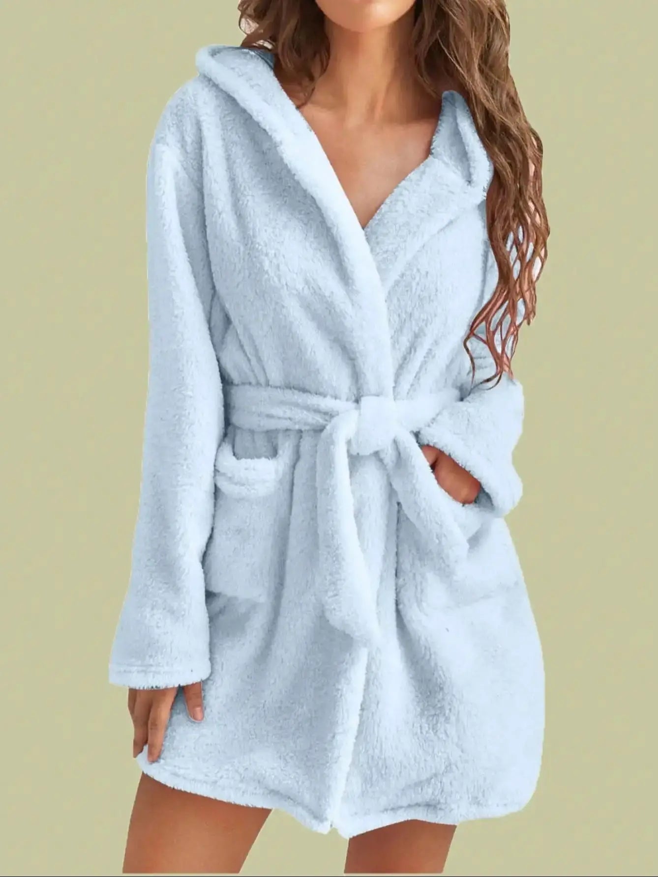 Women's Hooded Fleece Robe With Belt For Cozy Winter Home by S And B Enterprise