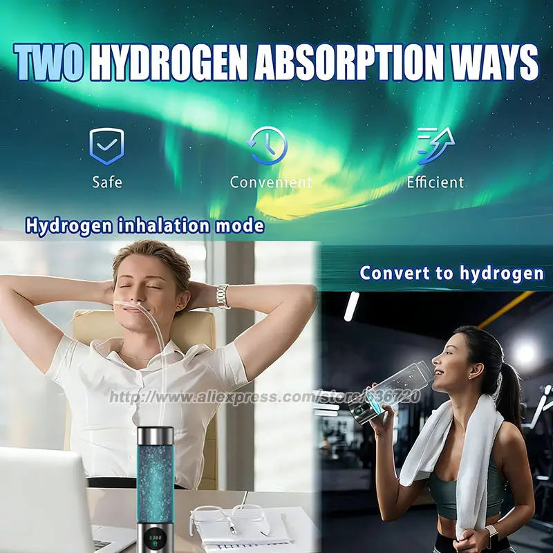 Hydrogen water bottle by S And B Enterprise, turquoise glitter finish with 6000 PPB hydrogen and SPE/PEM technology